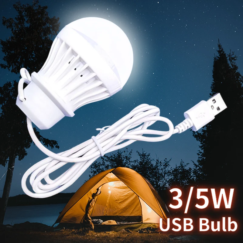 

USB Bulb Light Camping Lamp Mini LED Lantern Power Bank 3W 5W Book Reading Night Light 2023 Bedroom Lights