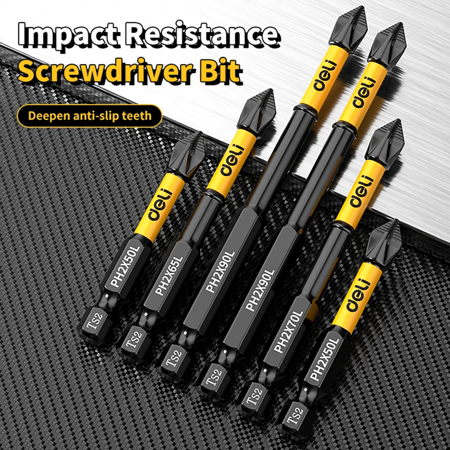 Deli 1pc PH2 Screwdriver Magnetic Batch Head Impact Strong Cross High Hardness 65/110/150mm Anti Non-slip WaterProof Tools