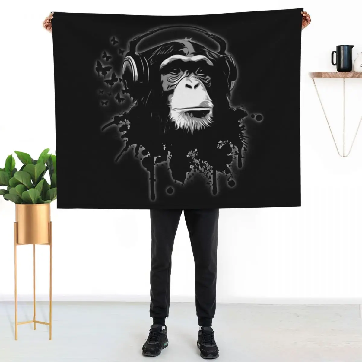 Monkey Business - Black Throw Blanket Soft Beds Flannel Fabric cosplay anime Thermal Hair for sofa Blankets