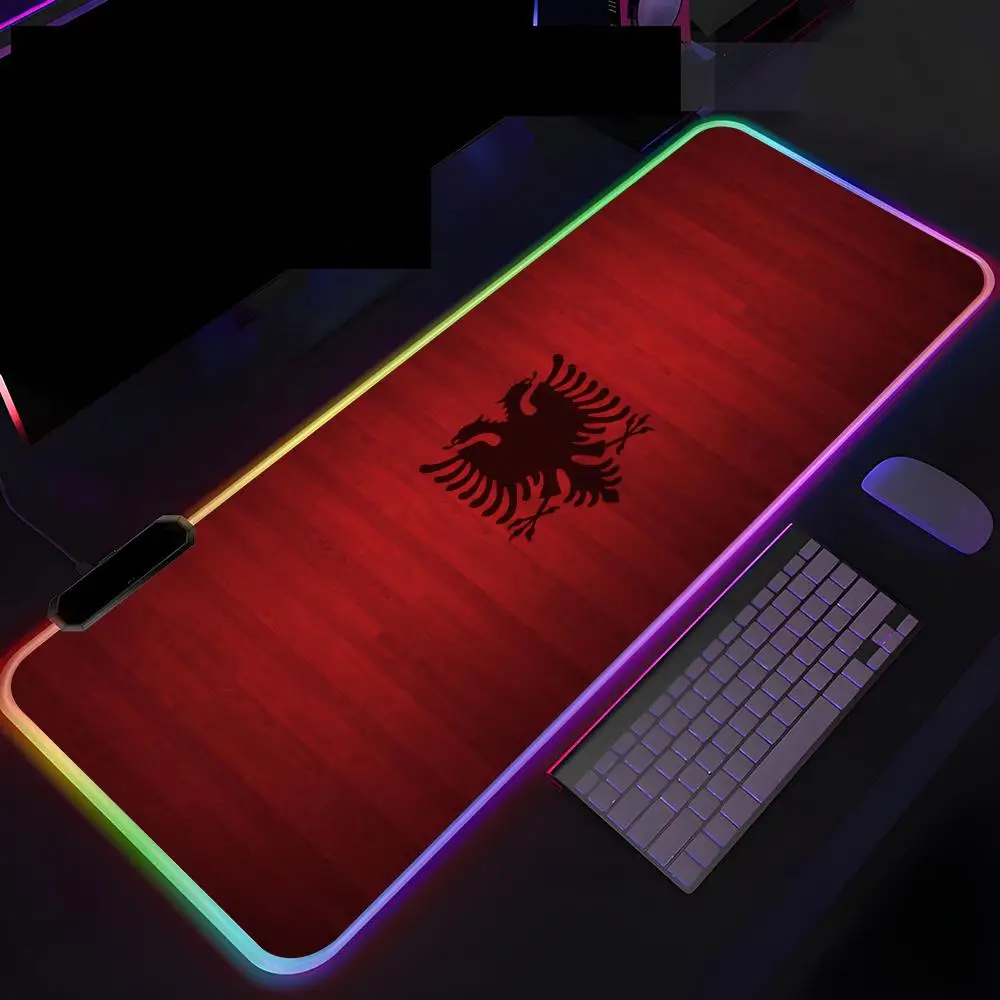 A-Albania A-Albanians F-Flags Mouse Pad Luminous Desk Mouse Pad RGB Computer Laptop Anime Keyboard Mouse Mat Keyboard LED Mousep