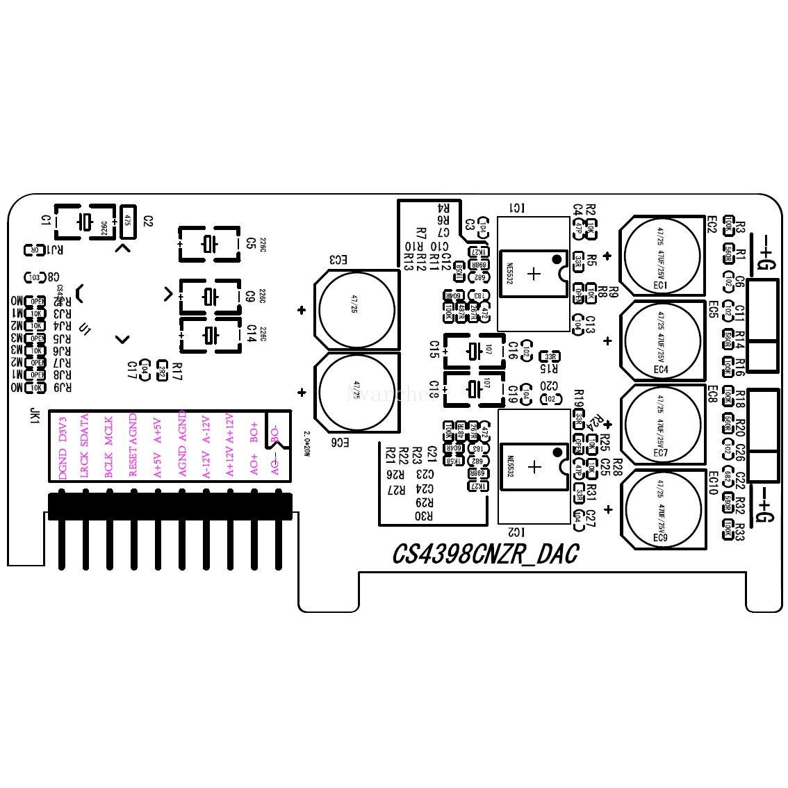 Placa decodificadora CS4398 DAC para ADSP21489/ADAU1463/67, placa DSP