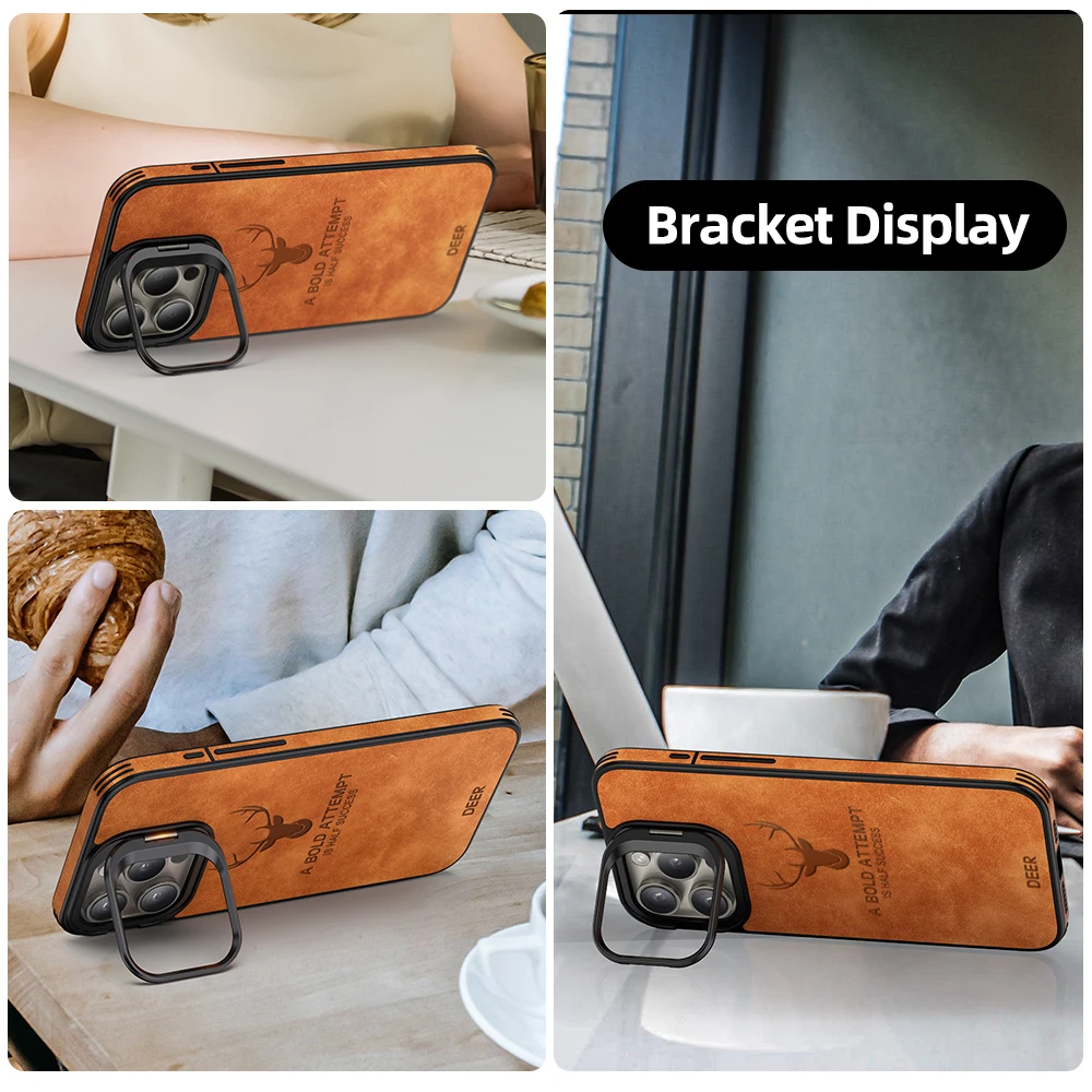 Luxury Magnetic Camera Lens Protection Holder Leather Mobile Phone Case For iPhone 15 14 13 Pro Max Magsafe Back Cover Funda