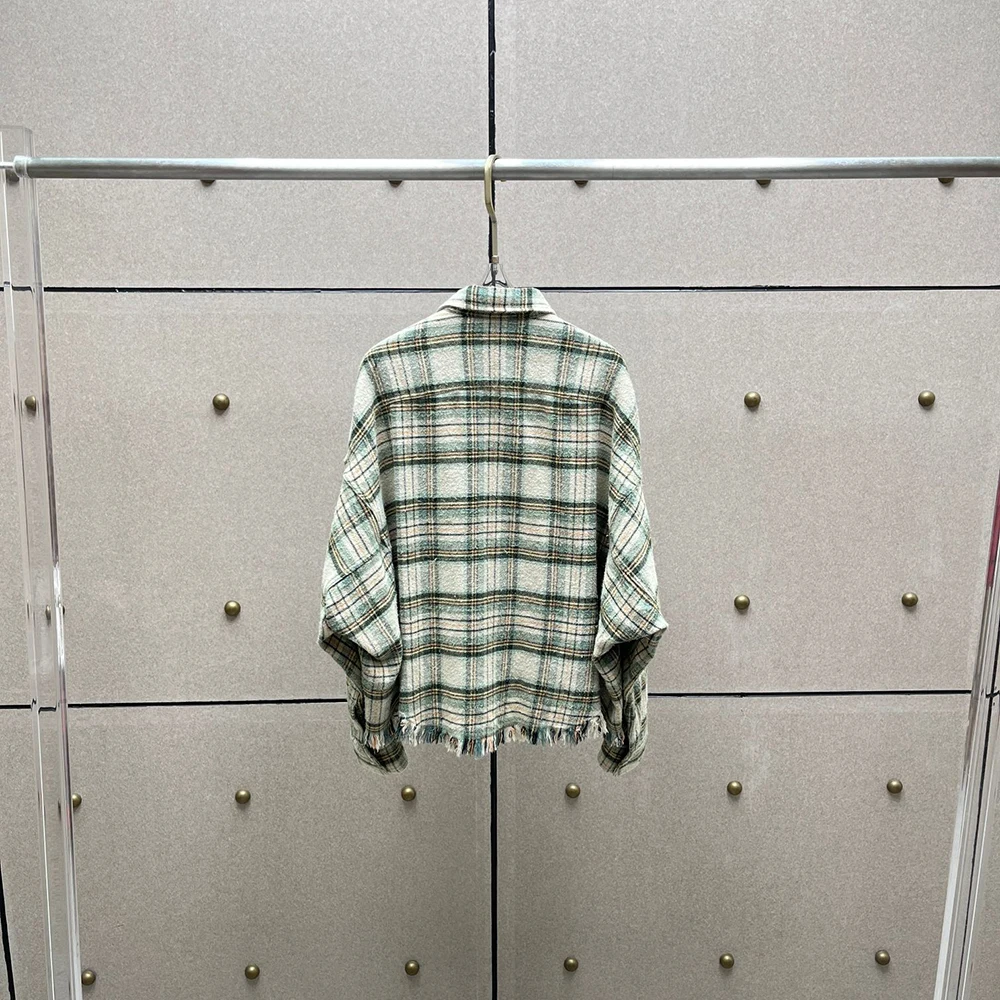 

100% Cotton Women's Blouses Y2k Plaid Frayed Edges Retro Elegant Long Sleeve Shirts for Work 2025 Fall New Arrivals