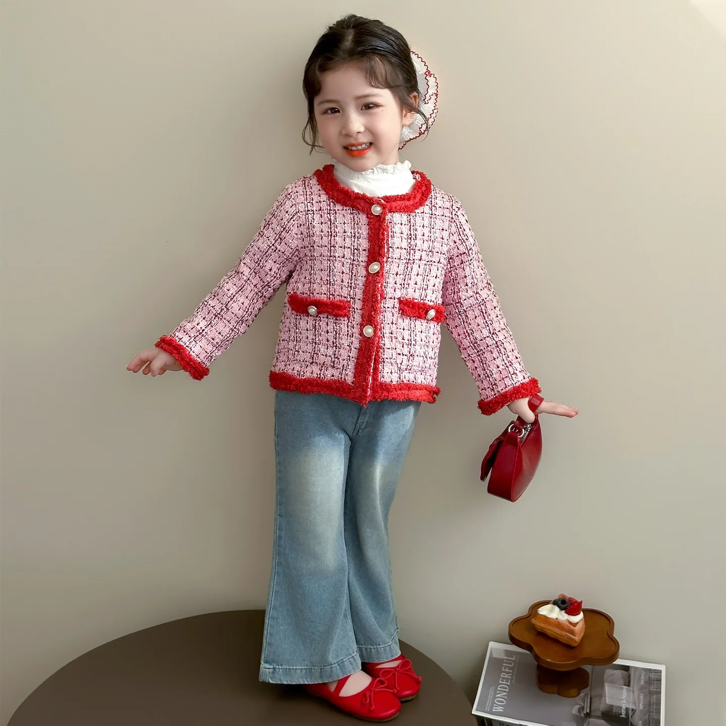 Girls Outerwear 2025 Autumn New Korean Version Fashionable Contrasting Color Knitted Small Fragrant Style Cardigan Jacket