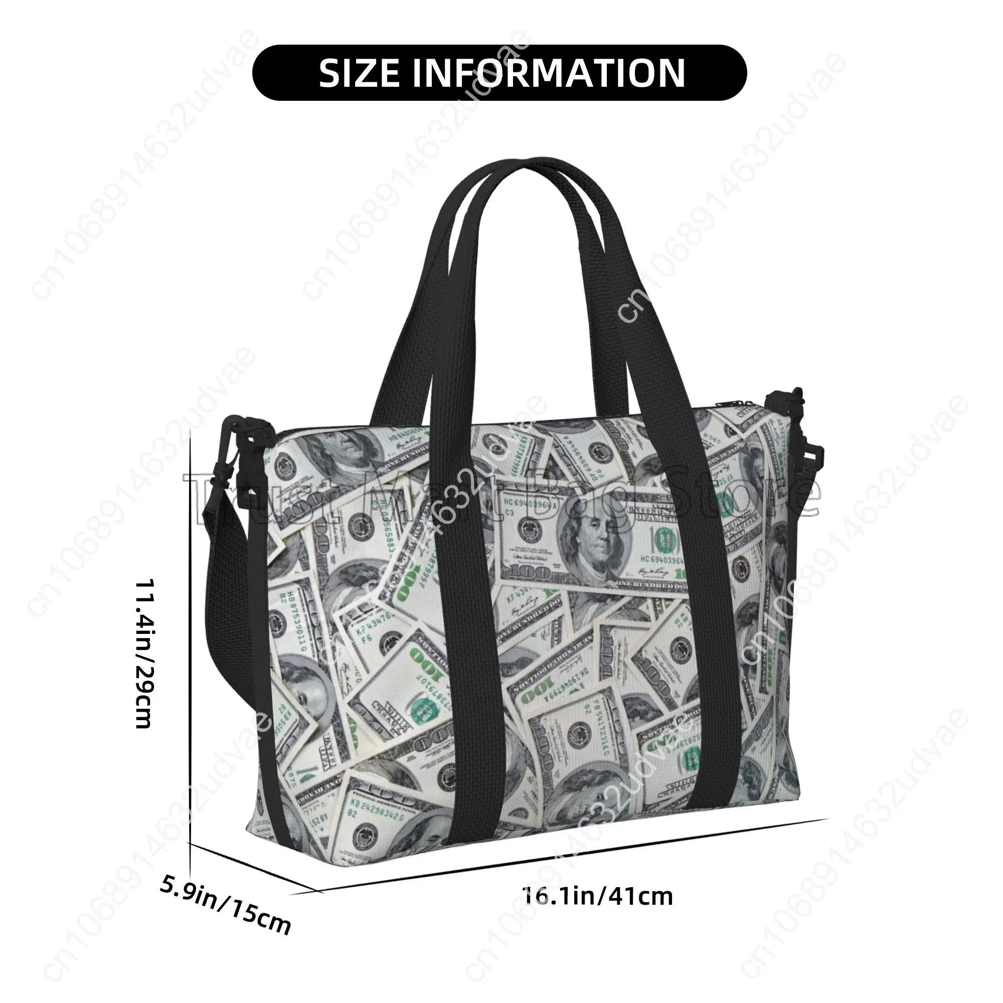 Money Background 100 Dollar Bills Travel Duffel Bags Sports Gym Bag Luggage Overnight Bags for Men Women with Adjustable Strap