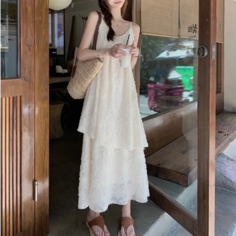 

Sweet Style V-Neck Camisole Dress With Women's Summer Design Sense, A-Line Long Skirt