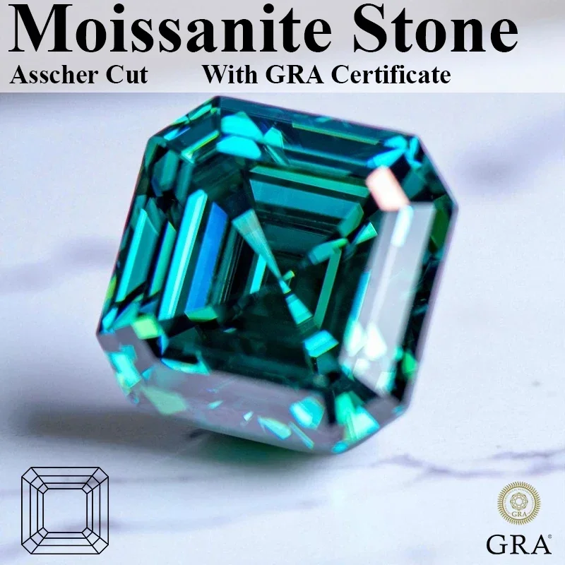 

L-Moissanite Stone Emerald Green Natural Color Asscher Cut Loose Gemstone with Certificate for DIY Jewelry Making