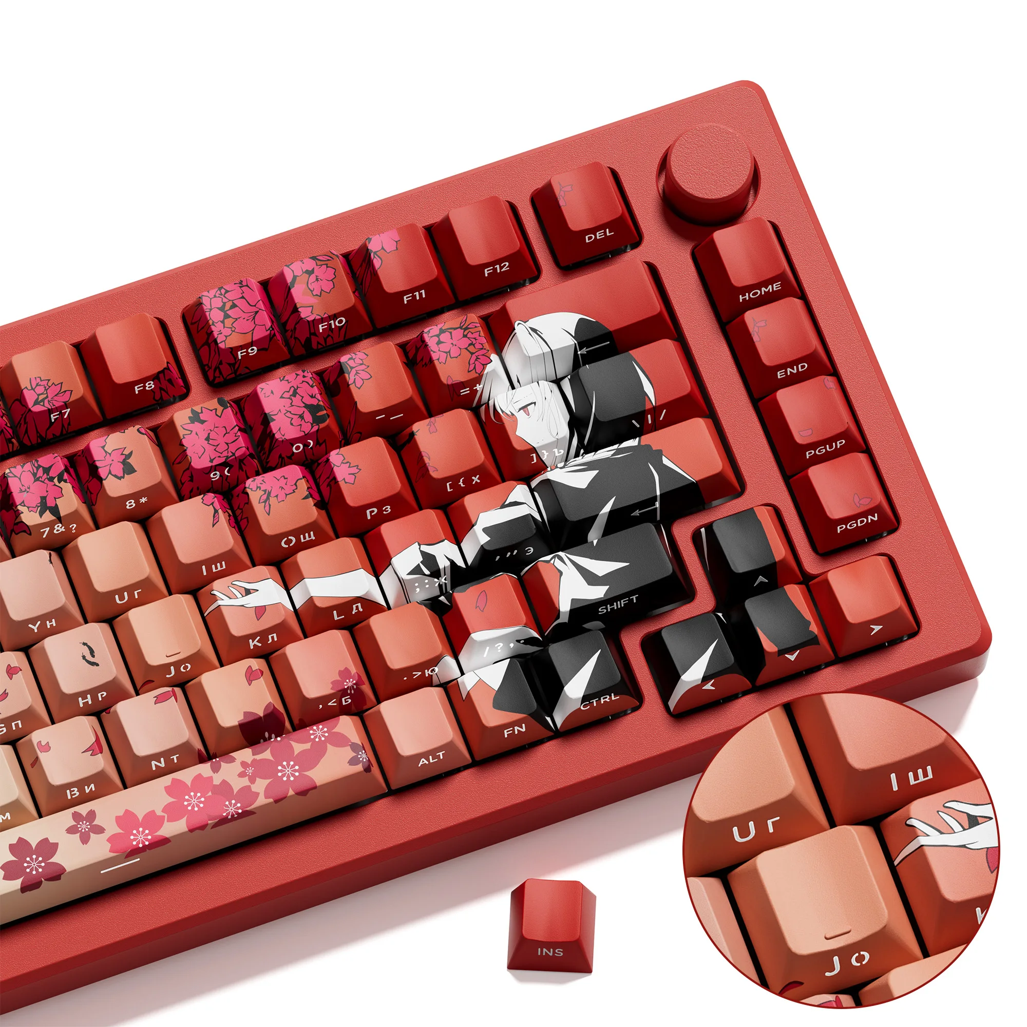 

Кейкапы XVX Russian Keycaps Sakura Raven Anime с боковой печатью, сублимационные, светопропускающие, для механических клавиатур 60/68/75/87/98 MX