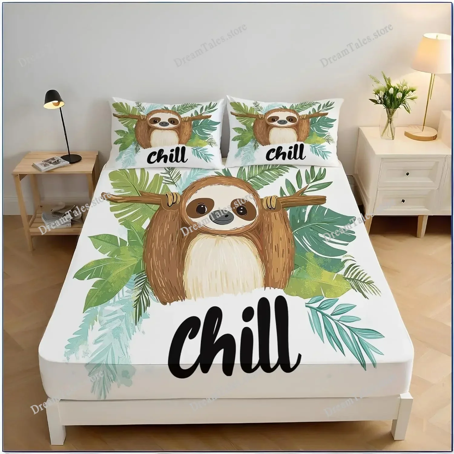 Sloth Sunflower Fitted Sheet, Animals Bed Sheets Wrinkle Shrinkage Room Decor for Teens Boys Girls Home Textileextile369