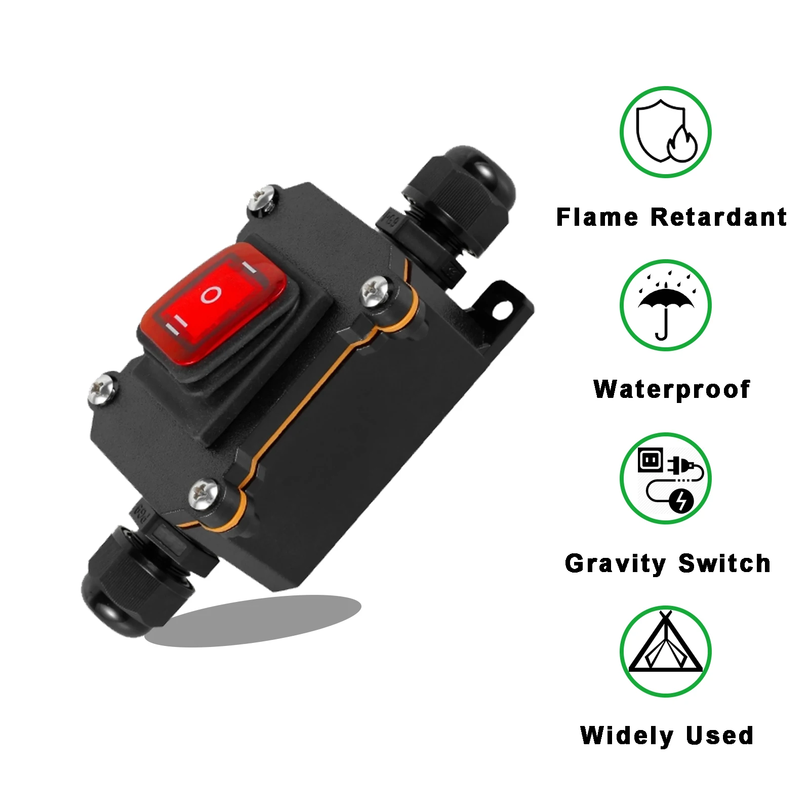 Waterproof Outdoor Led Rocker Switch 12V 24V 110V 220V DC/AC Power Inline Cord Switch Box PG9 PG11 Connector Fits Wire 4-12mm