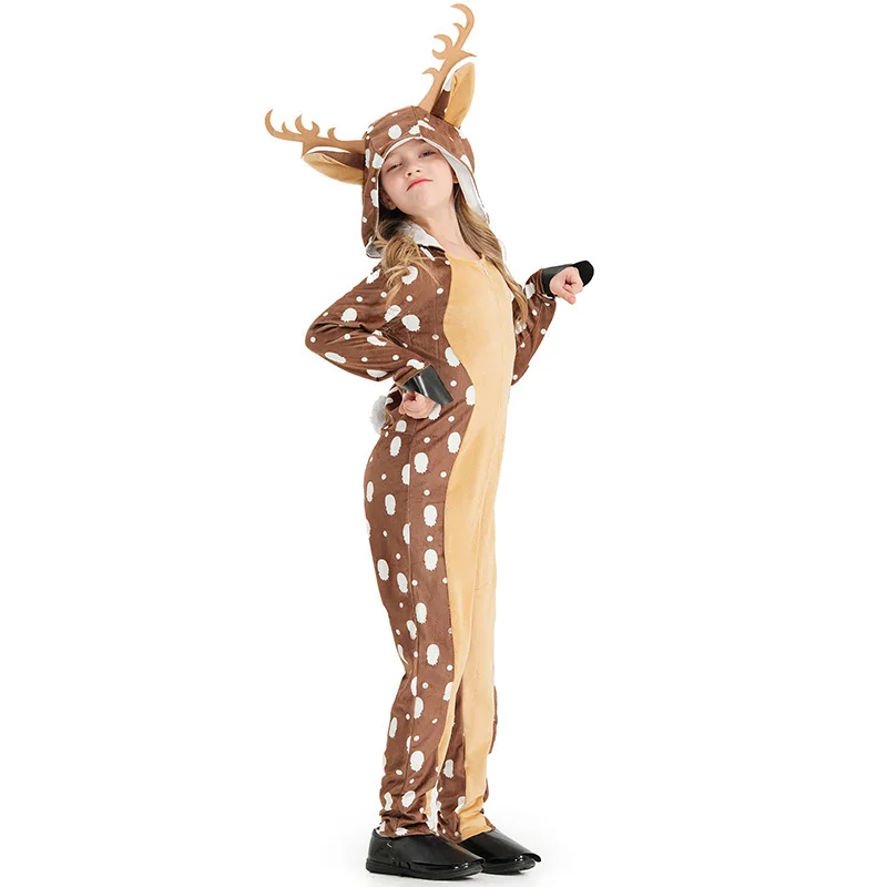 

Children Kids Carnival Party Dress Up Purim Christmas Sika Deer Cos Cutie Reindeer Cosplay Jumpsuits with Hat for