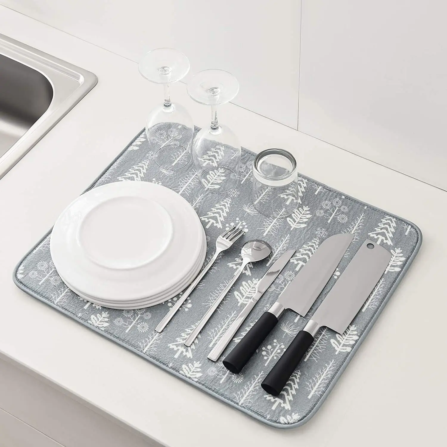 1pc 40x46 Drain Mat Multi-purpose Kitchen Drying Mat Cups Dishes Cutting Board Absorbent Placemat Water Control Sponge Table Mat