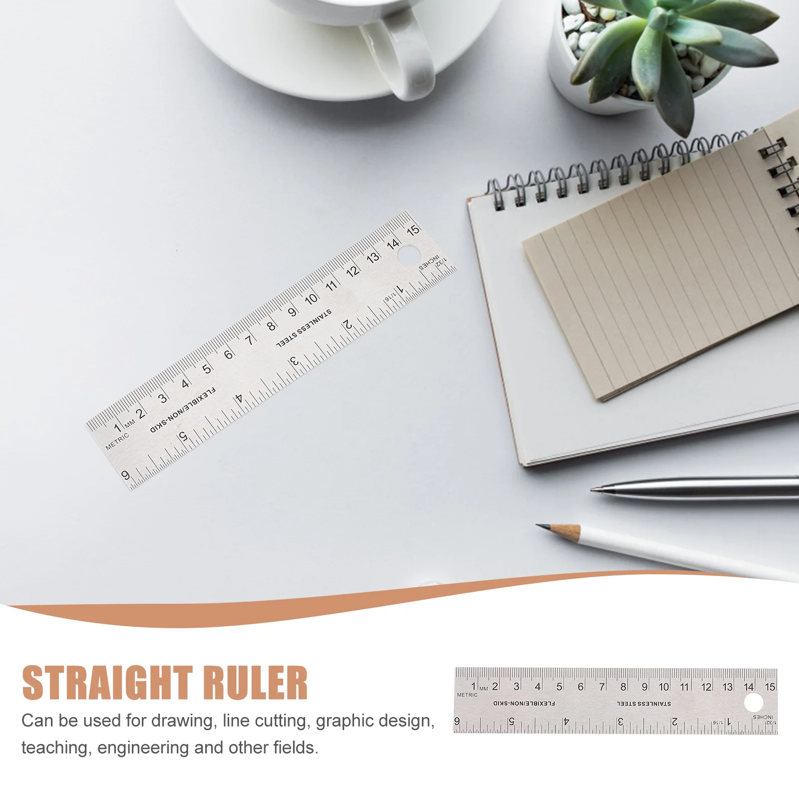 2 Pcs Cork Stainless Steel Ruler Pattern Corked Rulers for Engineering Machinist Scale