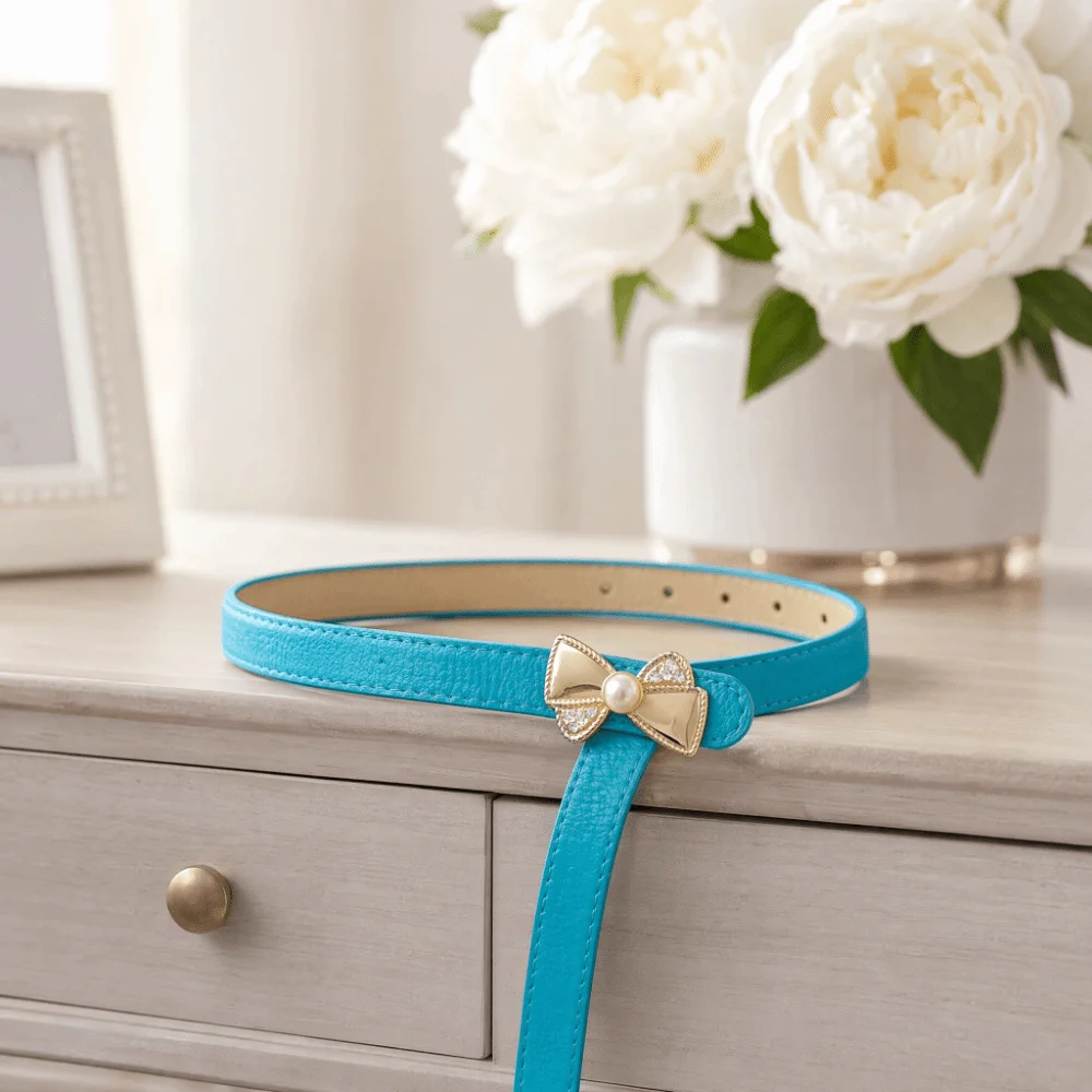 Adjustable Strap Children Belt Bowknot Buckle Solid Color Design Adjustable Belt Waist Decoration Buckle Closure
