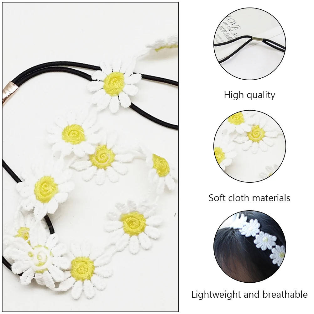 

5pcs White Small Daisy Flower Headband Yellow Hair Band For Women Lightweight Elegant Lady Headwear Fashion Cloth