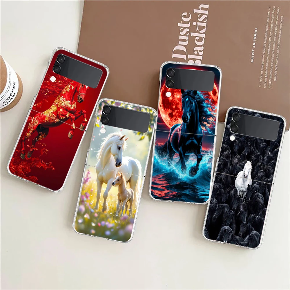 

Phone Cover For Samsung Galaxy Z Flip 7 6 5 4 Case Transparent For Samsung Z Flip 3 Hard PC Foldable Shell Horse Animal Fundas