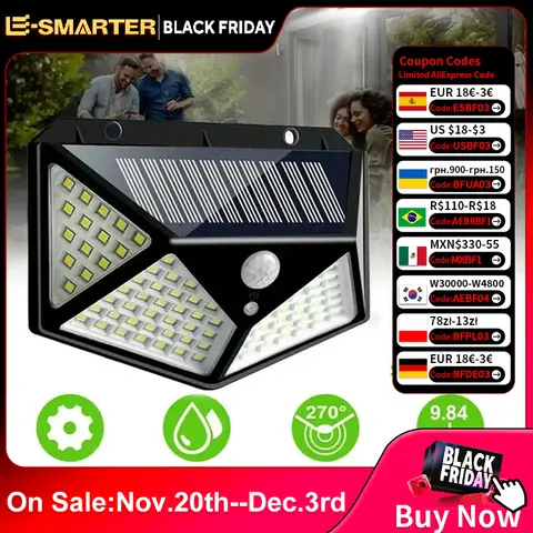 1/2/4/6Pcs 100 LED Wall Lights Outdoor Solar Lamp PIR Motion Sensor Solar Powered Sunlight Street Light for Garden Decoration