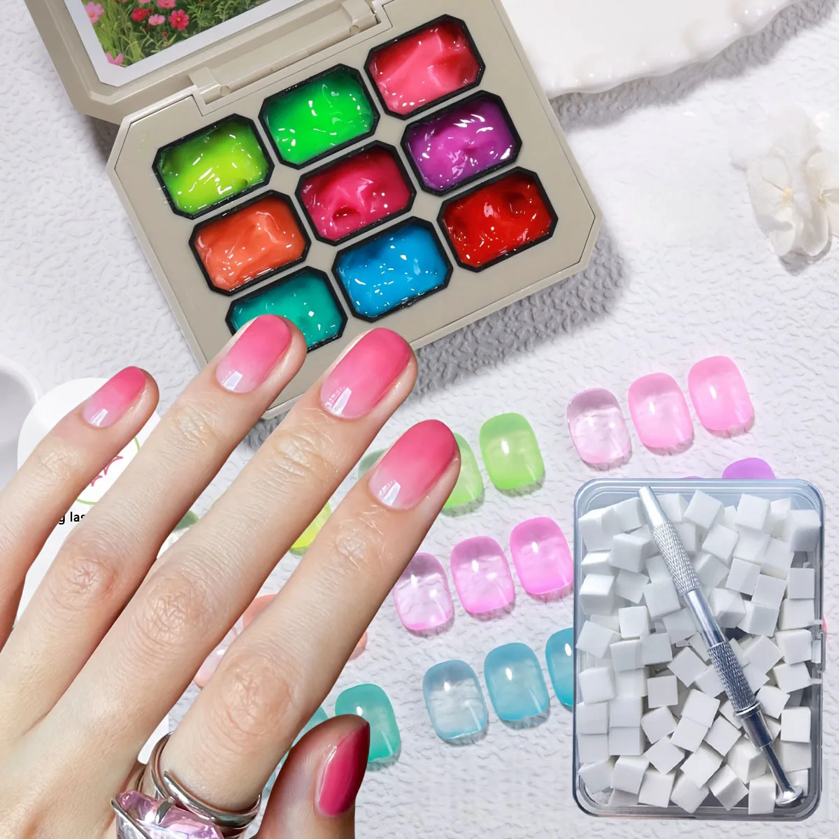 

1set/2pcs Solid nail polish glue patting gel rainbow colorful lasting 100pcs patting cotton 1pc clip salon party diy Y2K