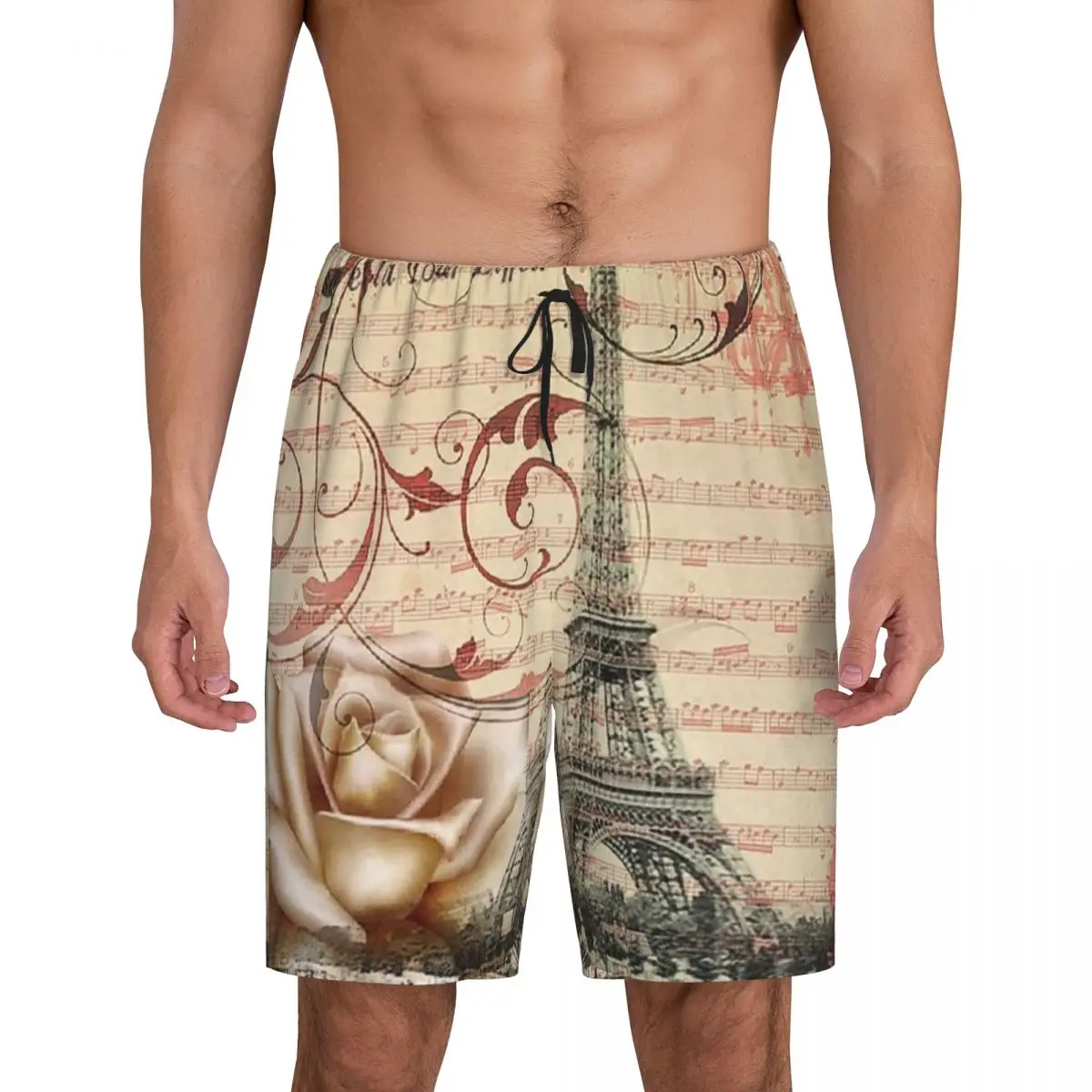

Dark Academia French Botanical White Rose Paris Eiffel Tower Short Pajama Pants Men Sleepwear Sleep Bottom Shorts Sleeping Pants