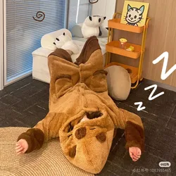 Cute Capybara Winter Pajama Cartoon Animal Soft Plush Jumpsuit For Adults Kawaii Velvet Pajama Night Robe Cosplay Suit Girls Gif