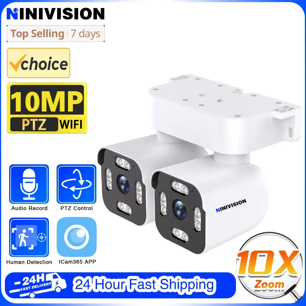 

10MP WiFi PTZ Two-Way Audio IP Camera With 10X Zoom Dual Lens Auto Tracking Surveillance Video CCTV Security Protection Camera