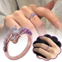 Vintage Dragon Open Purple Dragon Crystal Rings Women Fashion Vintage Punk Female Engagement Jewelry 