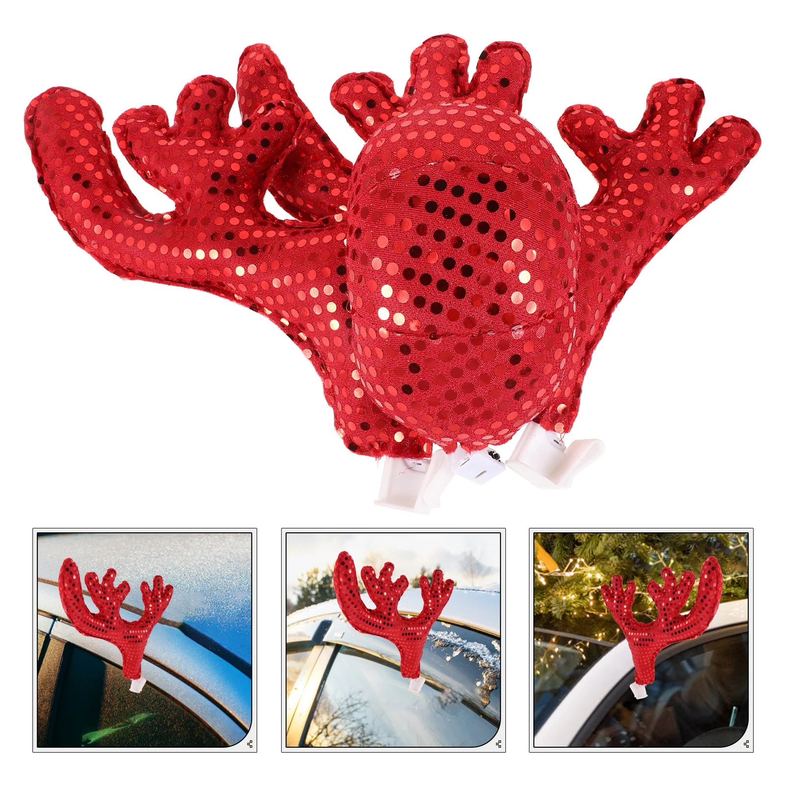 

1Set Reindeer Antlers for Cars Christmas Car Decoration Clip on Window Edge Automotive Exterior Accessories Costume
