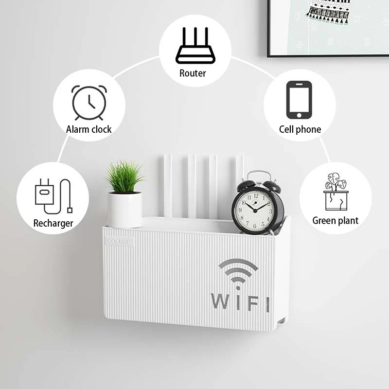 Bins Wall-mounted Router Box Office Media Decor Console Wifi Wifi Box Wireless Storage Boxes Rack Bracket Hangings Wall Shelf