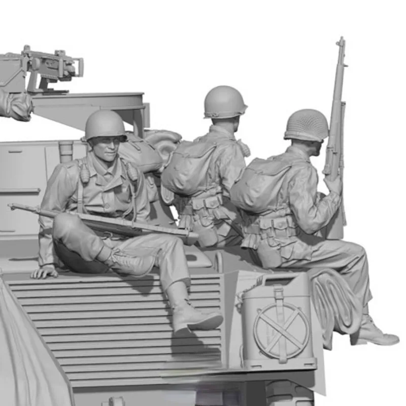 1/35 Scale Resin Figure Assembled Model Kit WWII U.S.Army Rifleman Set 3 People (Tank Not Included) Unassembled and Unpainted