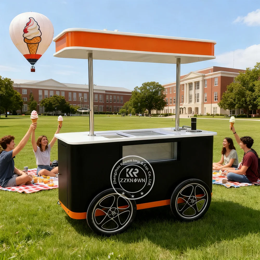 

Ice Cream Trolley Cart Ice Cream Freezer Cabinet Street Food Cart Mobile Food Cart Ice Cream Kiosk Outdoor Trolley