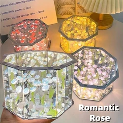 DIY Tulip Mirror Cube Lamp Simulation Flower Bedroom Sleeping Table Lamp Handmade Craft Rose Mirror Night Light Birthday Gifts