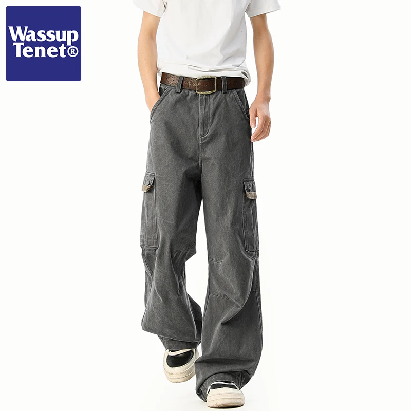 

Wassup Tenet Винтажные рабочие брюки мужские весенние модные брендовые потертые свободные широкие длинные брюки CleanFit повседневные прямые брюки...