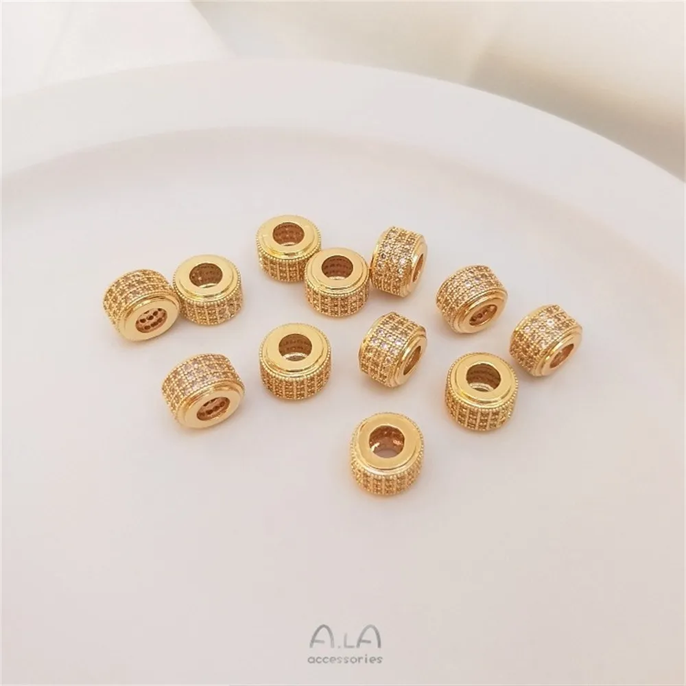 14K Gold Package with Micro Inlaid Zircon Road Pendant Wheel Beads Cylindrical Separated Beads Handmade DIY Jewelry Accessories