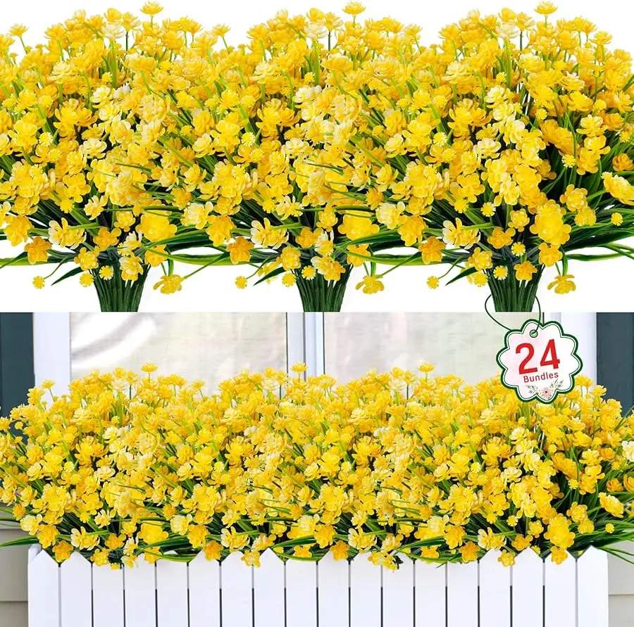 

24 Bundles Artificial Flowers for Outdoors UV Resistant Fake Plastic Plants Faux Boston Fern Greenery Stems for Spring Summer In