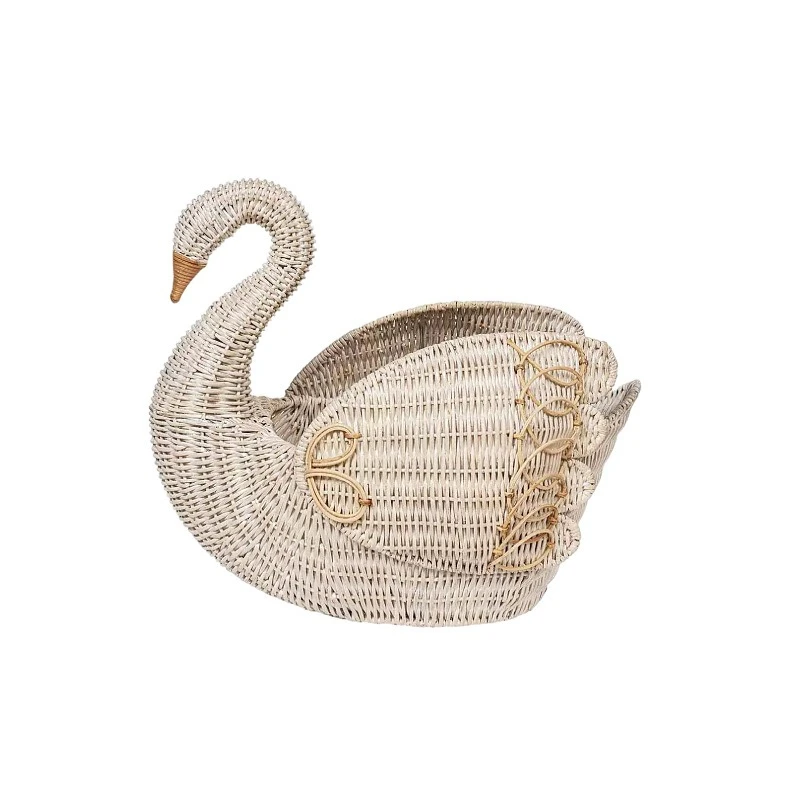 2026 Europese rotan zwaan opbergmand voor boeken en diverse spullen, handgeweven opbergmand, woonkamer, desktop ornament decoratie
