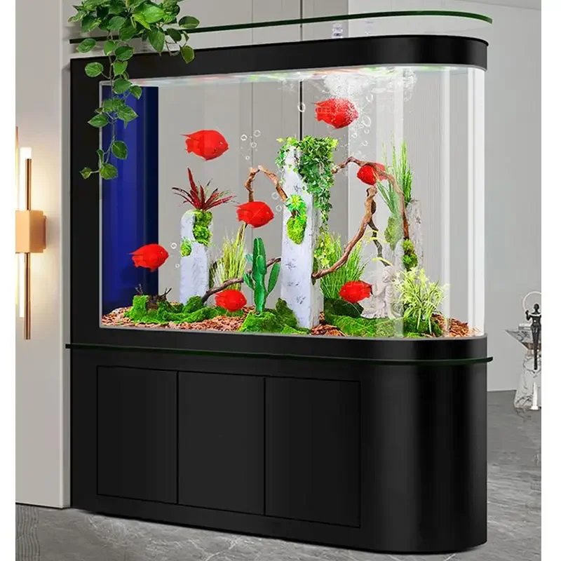 Bottom filter fish tank medium large screen partition ecological hot bending integrated landing lazy water-free goldfish tan