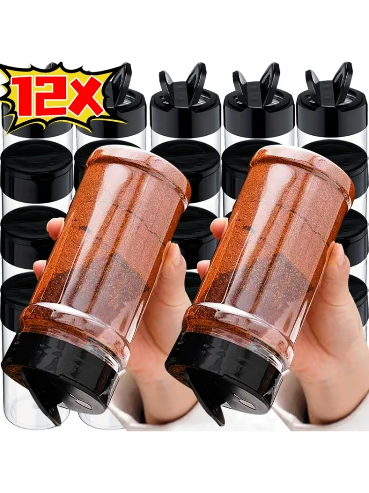 12-1Pcs Pots à épices en plastique transparent avec couvercles doseurs, contenants en plastique pour le stockage d'épices, herbes et poudres d'assaisonnement, boîte de rangement