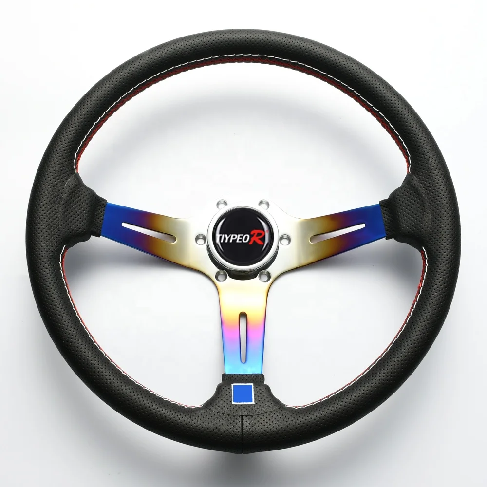 

TIYPEOR Universal Racing Car Drift 350 mm Leather Steering Wheel 14 Inches Deep Dish