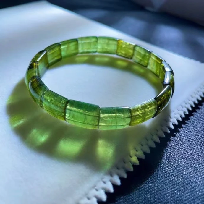 Natural Green Tourmaline Clear Round Beads Bracelet 12*10*5mm Apple Green Tourmaline Women Men AAAAAAA