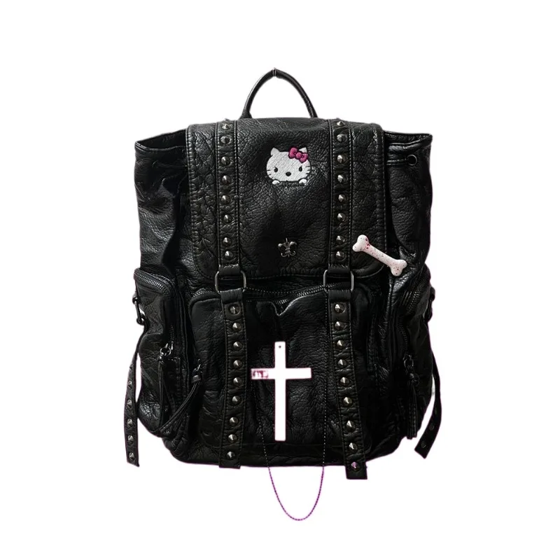 

Sanrio PU Leather Backpack for Women Student Hello Kitty Luxury School Bag High Quality Y2K Girls Bag Designer Purse