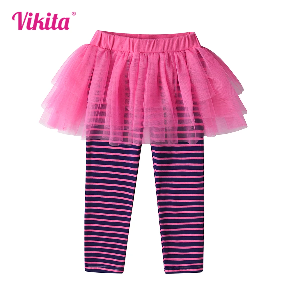 

VIKITA Girls Leggings with Skirts Kids Princess Skirt-pants for Spring Autumn Children Skinny Striped Tutu Mesh Skirt Trousers