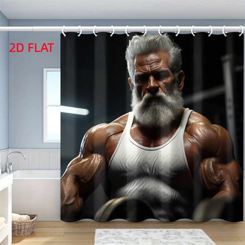 Muscular Man Bodybuilder Artwork Shower Curtain 180x180cm Bathroom Curtain Liner Gym Decor Fitness Home Style Gift