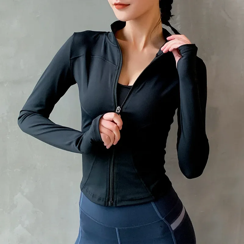 Women Athletic Sport Shirts Slim Fit Long Sleeved Fitness Coat Yoga Crop Tops With Thumb Holes Gym Jacket Workout Sweatshirts