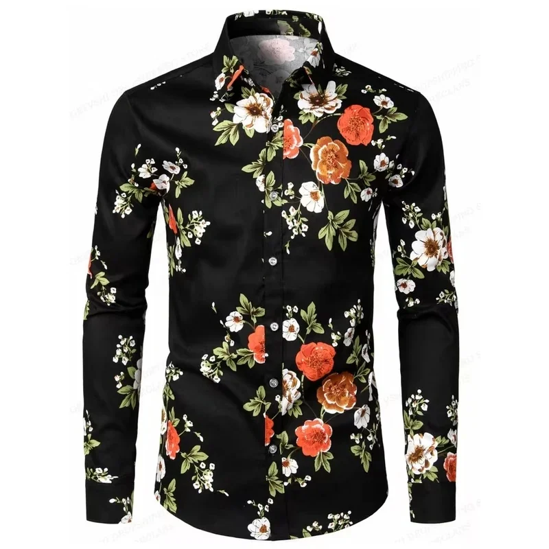 New Fashion Men's Long Sleeve 3D Flower Printed Shirt Casual Long Sleeve Top Octopus Pattern Men's Shirt Top