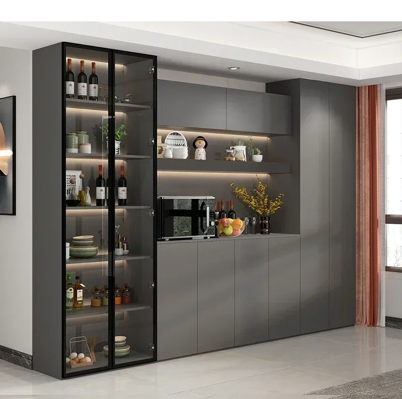 Modern Glass Wine Cabinet Mini Living Room Minimalist Side Locker Wall