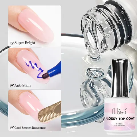15ML Glossy Top Coat  Shine Finish Long Lasting Soak Off Nail Clear UV Nail Lamp Gel For Gel Nail Polish salon Nail Art Design