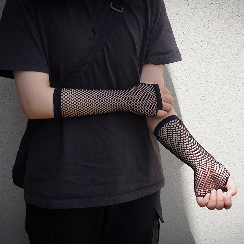 Guantes de malla para mujer y niña, traje gótico Punk Rock de muñeca corta, guantes sin dedos de malla para fiesta de lujo, manopla, triangulación