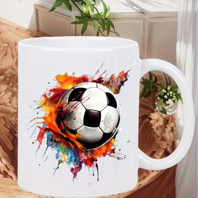 Soccer Ball Design Ceramic Coffee Mug - Microwave Safe Cup with Black Outline Soccer Ball, Hand Wash Only - Gift for Soccer