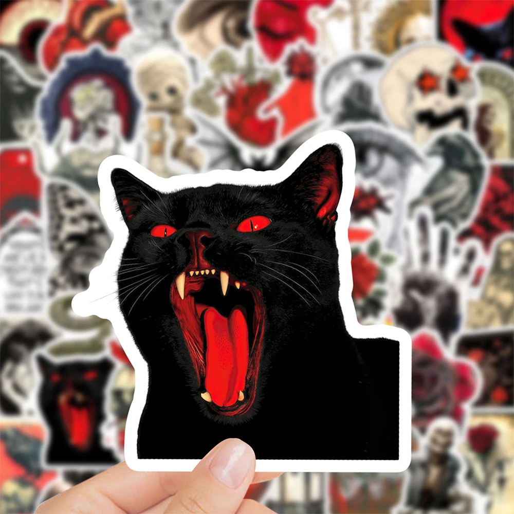 10/30/50pcs Retro Red & Black Horror Thriller Skull Graffiti Stickers Gothic Decals for Stationery Phone Luggage Cool Decal Pack