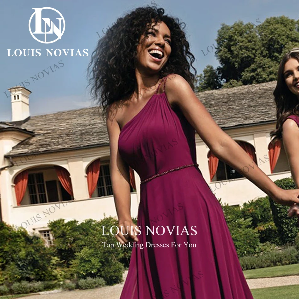 LOUIS NOVIAS-Vestidos De dama De honor sin mangas, elegantes y sexys, De gasa con un hombro descubierto, De lujo, Para fiesta